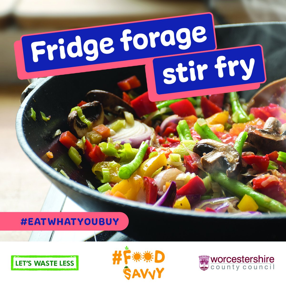 Feeling adventurous?  Make it your mission to conquer your fridge with a fridge forage stir-fry! 

This is what happens when you get creative with leftovers and pantry staples.🥦🥕🥩 

Visit worcestershire.gov.uk/lets-waste-les… 

#FoodSavvyWorcestershire