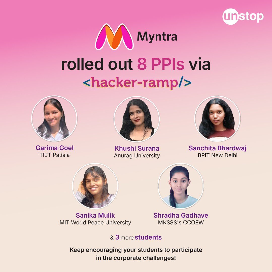 BpitIndia's tweet photo. Huge congratulations to Sanchita Bhardwaj from #BPIT, New Delhi, on being one of the 8 students who rolled out PPIs via #Myntra's #HackerRamp! We're incredibly proud of your achievement and wish you continued success in your future endeavors! @myntra @GGSIPUIndia https://t.co/eskpJFHMuM