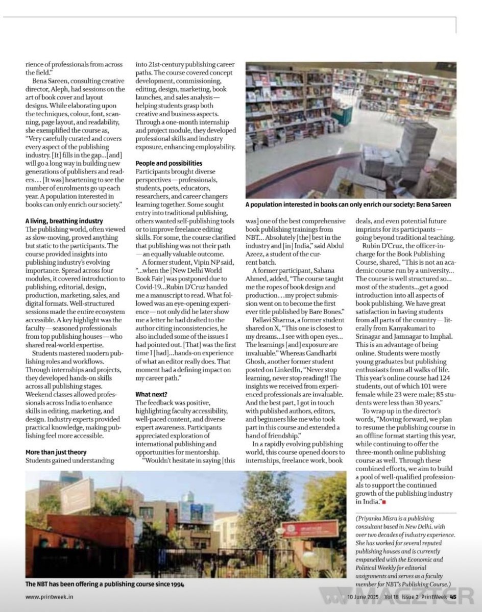 'Behind the scenes of book publishing: Industry insights with NBT’s online course'

Sahana Ahmed, the CEO of Bare Bones, spoke to <a href="/printweekindia/">PrintWeek</a> about her focus on book design and production. Read the article here: printweek.in/features/behin…

<a href="/nbt_india/">National Book Trust, India</a>
