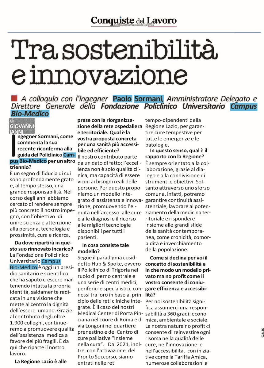 Fondazione Policlinico Campus Bio-Medico (@policlincampus) on Twitter photo 📰 "Tra #sostenibilità e #innovazione".
Su <a href="/conquistepromo/">conquiste del lavoro</a> l'intervista di Giovanni Ianni all'Amministratore Delegato e Direttore Generale del nostro Policlinico Paolo Sormani👇 📰 "Tra #sostenibilità e #innovazione".
Su <a href="/conquistepromo/">conquiste del lavoro</a> l'intervista di Giovanni Ianni all'Amministratore Delegato e Direttore Generale del nostro Policlinico Paolo Sormani👇