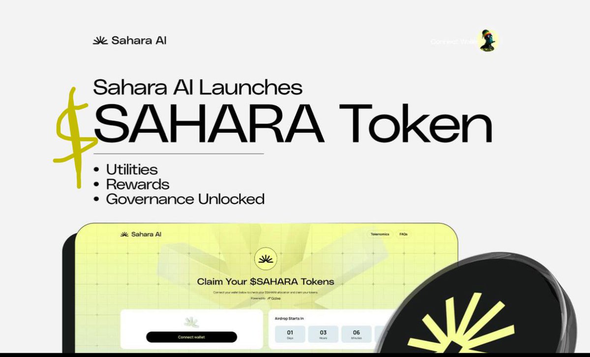 SamuelXeus's tweet image. Tomorrow, the Web3 AI ecosystem takes several leaps forward.
@SaharaLabsAI's $SAHARA token TGE is here🔥
The $SAHARA token is Sahara AI's native utility token, designed to offer real-world functions and power a new economic model for AI.
=> Utilities
• Gas and value…