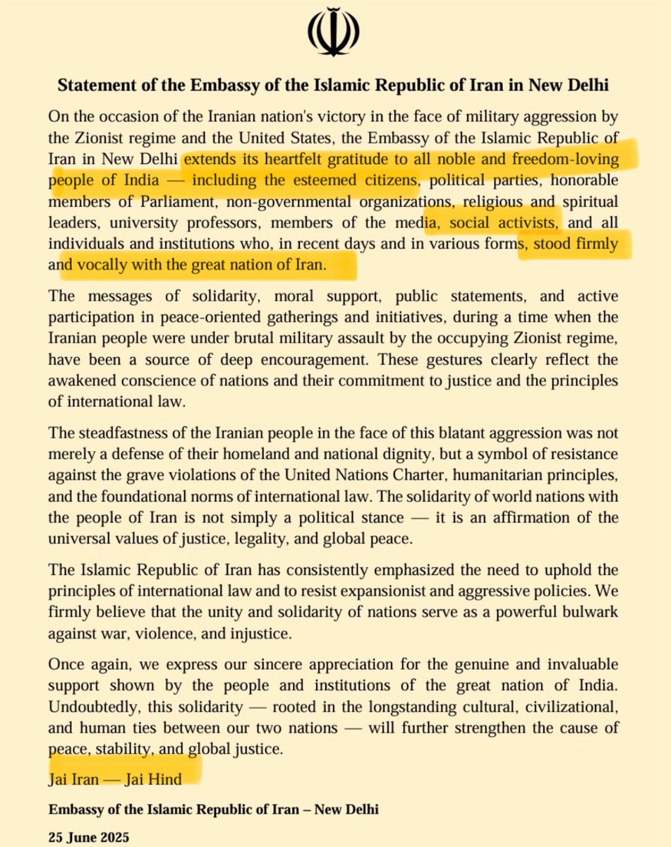 Republic of Iran thanks Indian Citizens who stood up &amp; supported them against the US aggression &amp; Zionist Regime.

Andhbhakton tum khud ko Indians mat samajh lena. Tum deshdrohi ho.