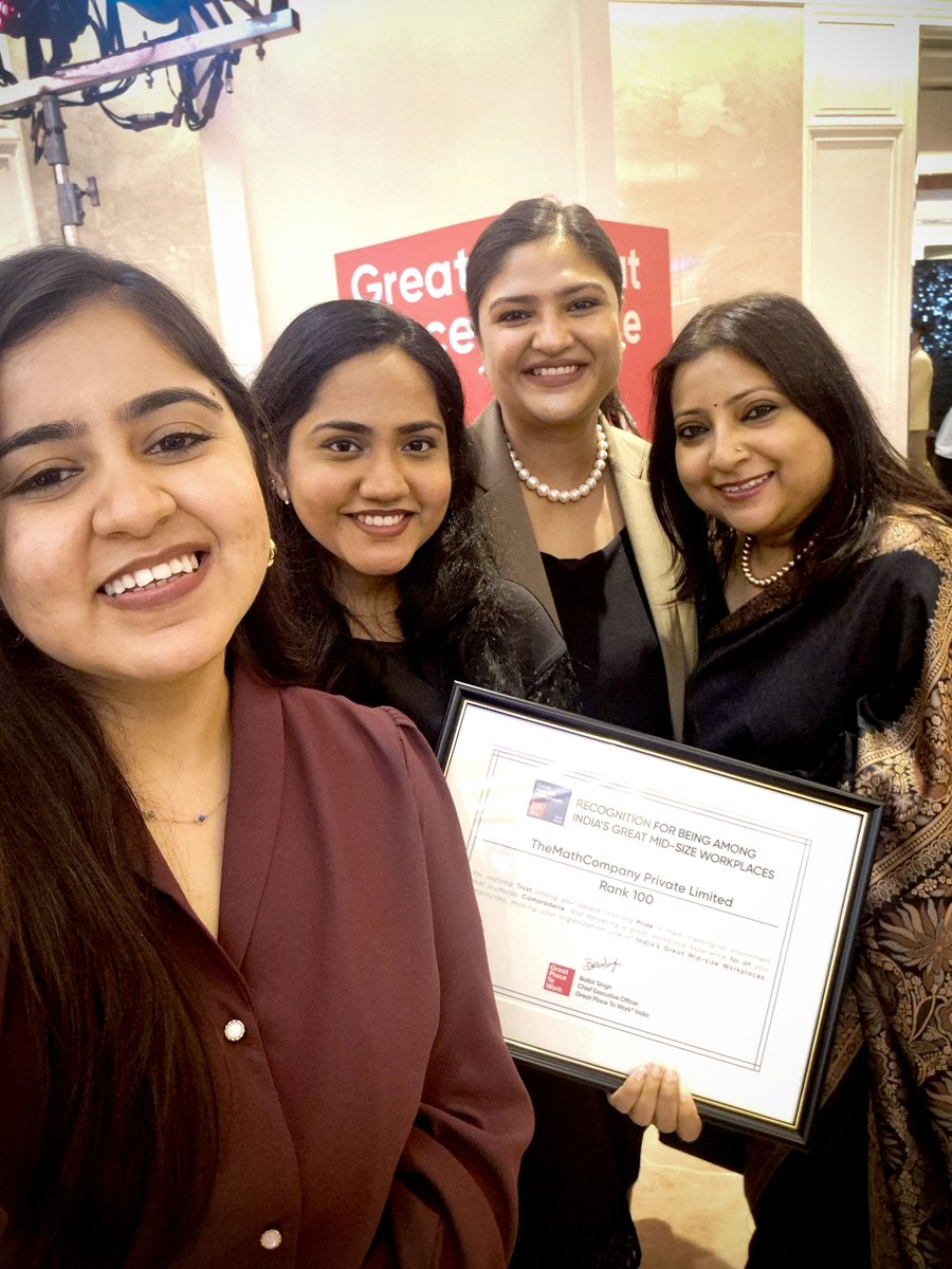 themathcompany's tweet photo. MathCo is proud to share that we’ve been recognized as one of India’s Top 100 Great Mid-Size Workplaces by GPTW India! This recognition is a testament to the culture we’ve created together.
Read here: https://t.co/ARD8kO0tIv
#MathCo #GreatPlaceToWork #Top100MidSizedCompany https://t.co/6xbmZZ7Mp8