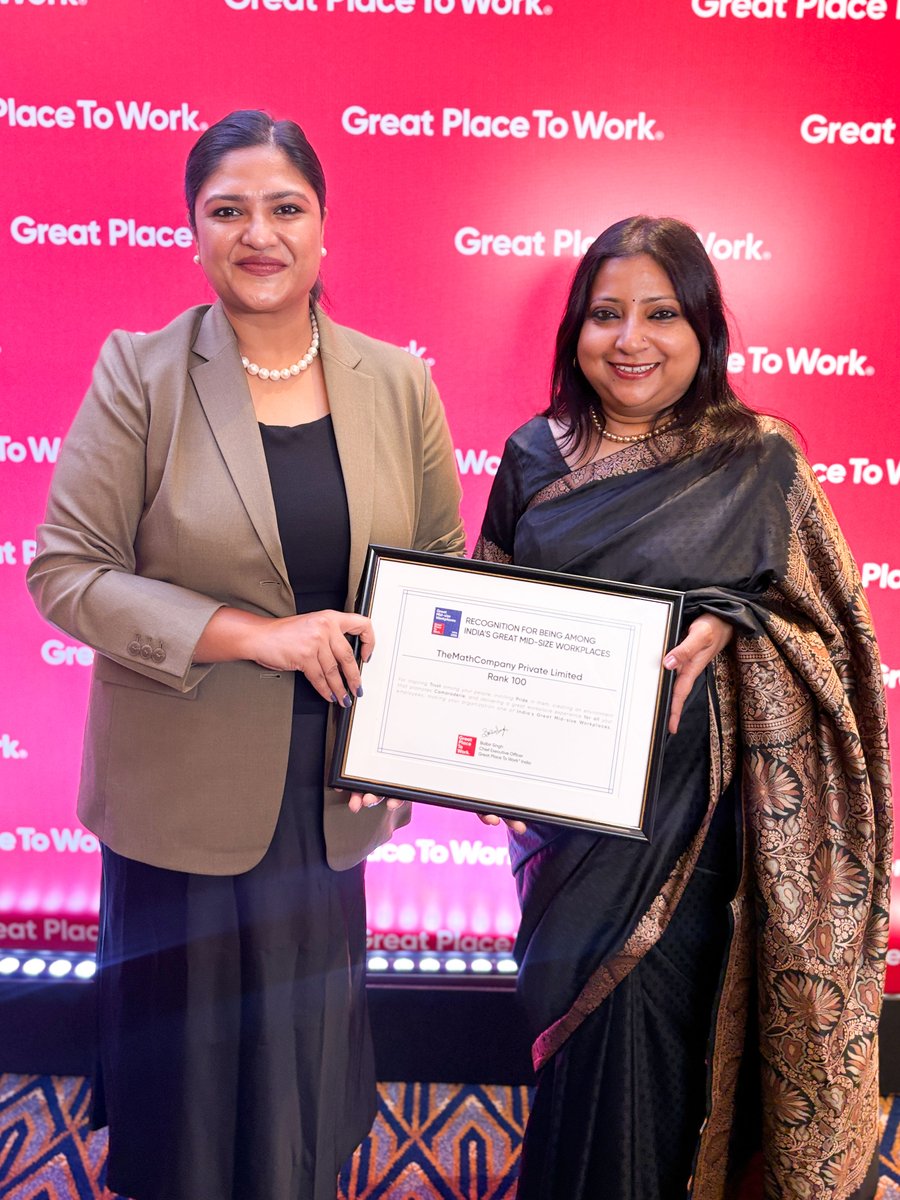 themathcompany's tweet photo. MathCo is proud to share that we’ve been recognized as one of India’s Top 100 Great Mid-Size Workplaces by GPTW India! This recognition is a testament to the culture we’ve created together.
Read here: https://t.co/ARD8kO0tIv
#MathCo #GreatPlaceToWork #Top100MidSizedCompany https://t.co/6xbmZZ7Mp8