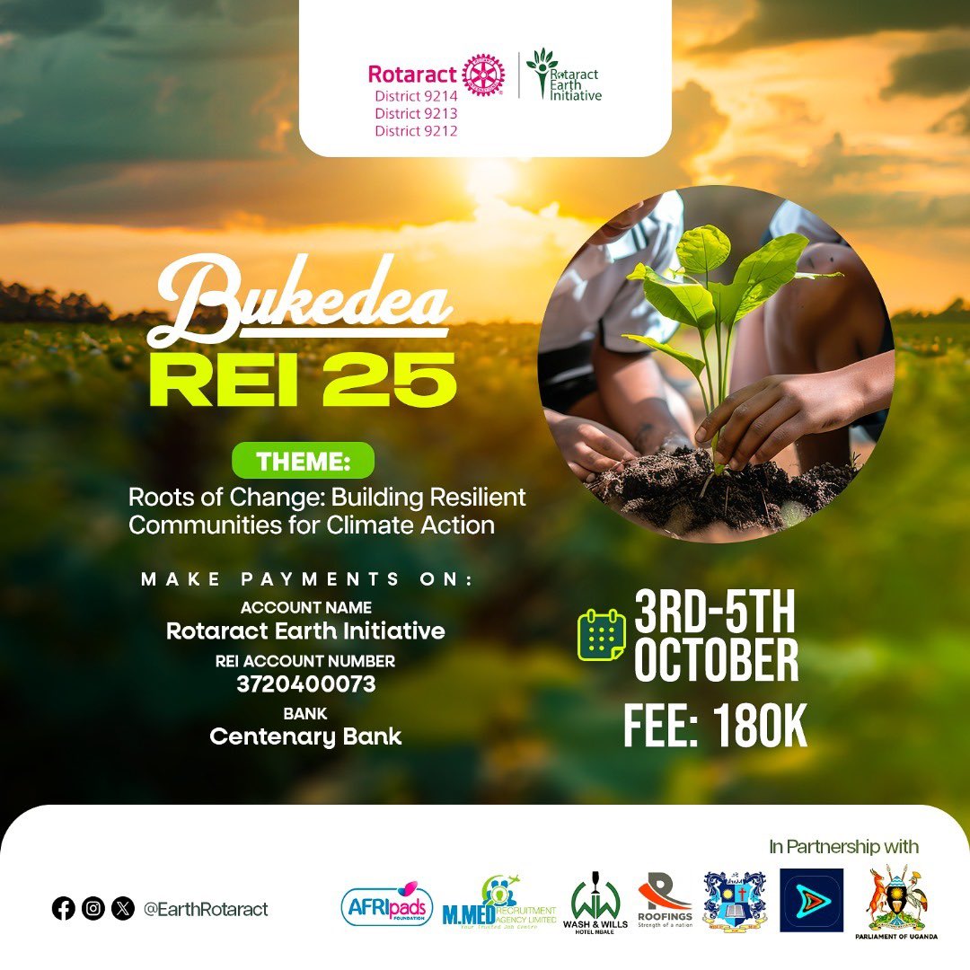Rotaract Earth Initiative. (@earthrotaract) on Twitter photo A united front from <a href="/RotaractD9214/">Rotaract District 9214</a> <a href="/RotaractD9213/">Rotaract District 9213</a> @Rotaract9212 🌱
Together, we rise for ClimateAction in Bukedea.
Let’s root change together🌳from 3rd to 5th October of 2025!
#RotaractEarthInitiative #GreenBukedea #RotaractforEarth #REI25 A united front from <a href="/RotaractD9214/">Rotaract District 9214</a> <a href="/RotaractD9213/">Rotaract District 9213</a> @Rotaract9212 🌱
Together, we rise for ClimateAction in Bukedea.
Let’s root change together🌳from 3rd to 5th October of 2025!
#RotaractEarthInitiative #GreenBukedea #RotaractforEarth #REI25