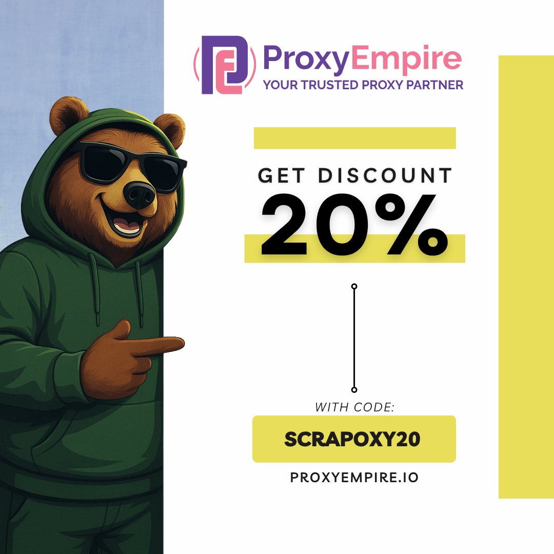 scrapoxy_io (@scrapoxy_io) on Twitter photo Scrapoxy 4.25.0 is out with <a href="/proxyempire/">ProxyEmpire</a> integration!
Orchestrate all your proxies in one #free platform
β
170+ countries
π Get 20% OFF: SCRAPOXY20
π scrapoxy.io/l/proxyempire
#webscraping #proxy #ProxyEmpire #antibot Scrapoxy 4.25.0 is out with <a href="/proxyempire/">ProxyEmpire</a> integration!
Orchestrate all your proxies in one #free platform
β
170+ countries
π Get 20% OFF: SCRAPOXY20
π scrapoxy.io/l/proxyempire
#webscraping #proxy #ProxyEmpire #antibot