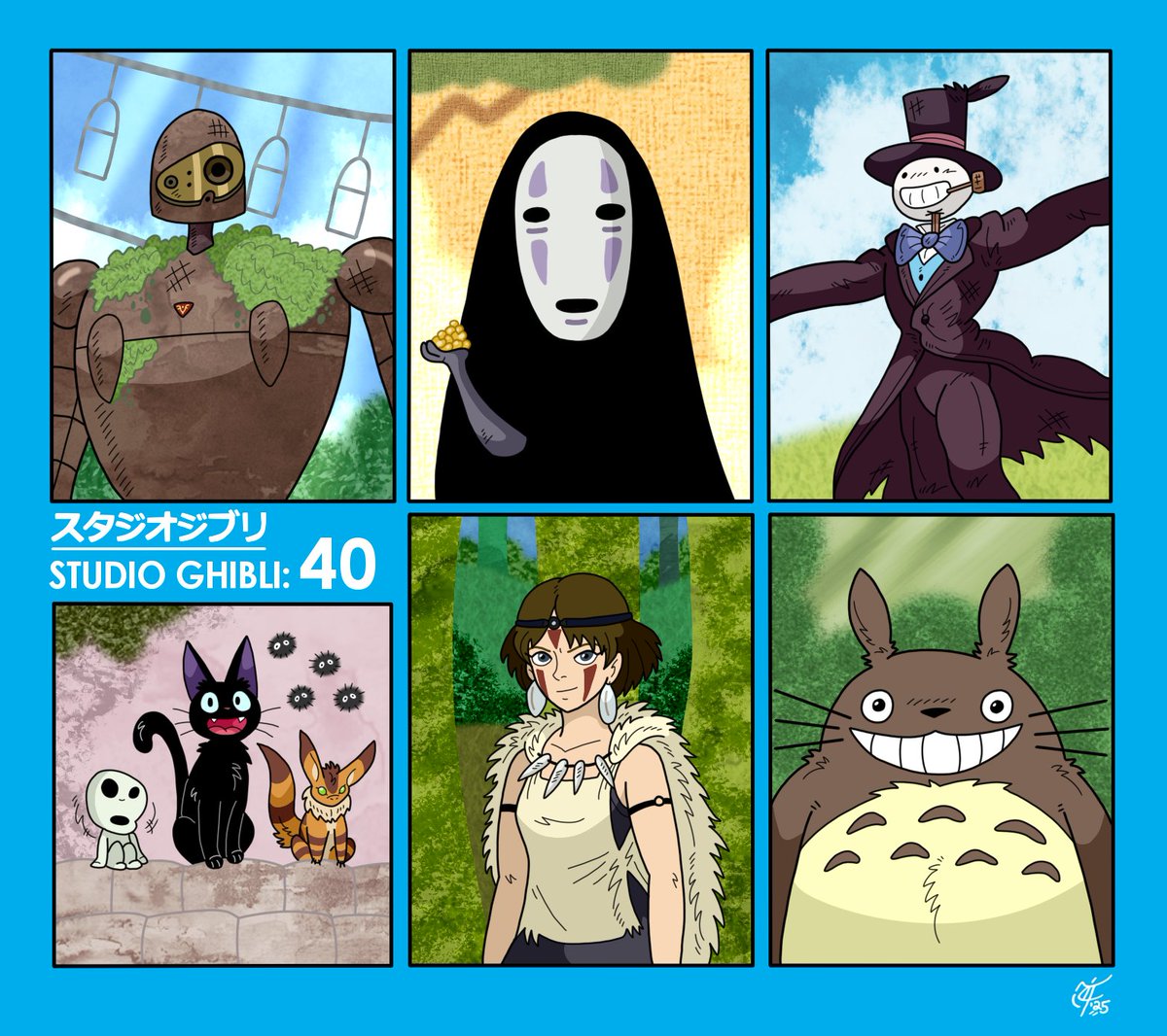 ScooterDoodles's tweet photo. Some of my favorite characters/creatures from a couple of Miyazaki's films in honor of Studio Ghibli's 40th anniversary 🎥🌿🩵😉 #ToonJune2025 #StudioGhibli40 #HayaoMiyazaki #laputarobot #NoFace #TurnipHead #kodama #Jiji #sootsprites #foxsquirrel #San #Totoro #anime #animefanart https://t.co/l8noPxyhzG