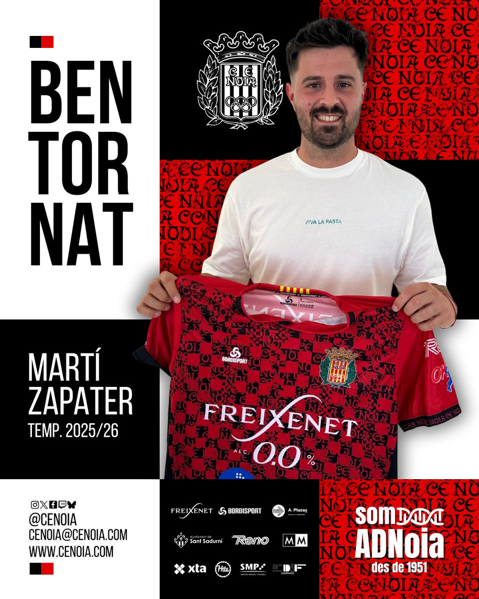 𝗕𝗘𝗡𝗧𝗢𝗥𝗡𝗔𝗧! 👋

🔴 Martí Zapater torna a Sant Sadurní per defensar la porteria del Noia Freixenet

💬 “Em sento com si fos d’aquí, i des del moment que me’n vaig anar, sabia que tornaria”

🔗 Més: cenoia.com/marti-zapater-… 

#somADNoia
#SantSadurní