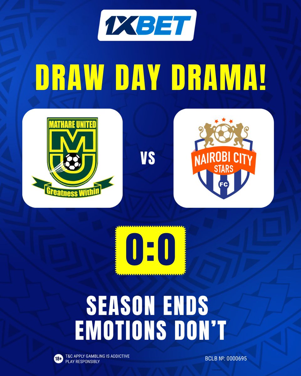 ⚽ FINAL DAY DRAMA!

Mathare United and Nairobi City Stars played out a tense 0-0 draw to close the KPL season! 🔒

📉 City Stars are officially relegated, failing to find the goal they needed.
🔝 Mathare finish strong in 10th place — safe and steady. 💪

#1xBet