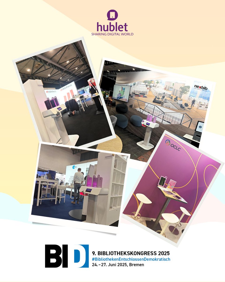 Hublet (@thehublet) on Twitter photo Are you heading to #BID2025?
Hublet is excited to be there with our partners and showcase our tablet solution. 
If you want to have a talk, send a message to Timo! He is there and happy to let you know more!
#BibliothekenEntschlossenDemokratisch #library #hubletsolution Are you heading to #BID2025?
Hublet is excited to be there with our partners and showcase our tablet solution. 
If you want to have a talk, send a message to Timo! He is there and happy to let you know more!
#BibliothekenEntschlossenDemokratisch #library #hubletsolution