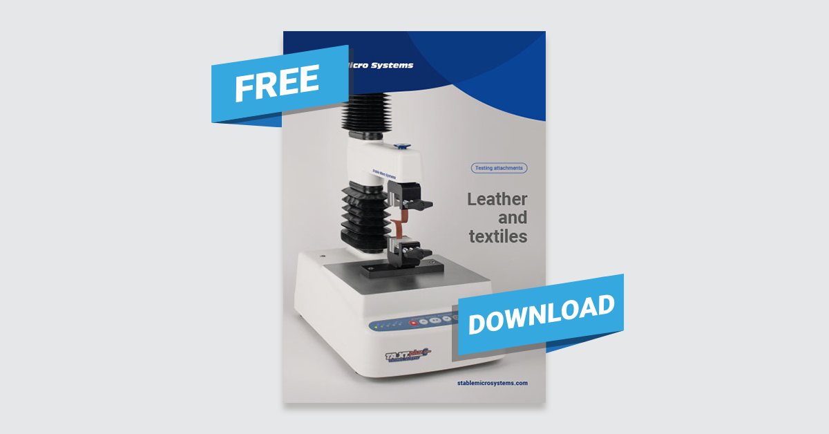 StableMicro's tweet image. Discover how to measure leather and textile properties with a Texture Analyser for consistent quality and consumer success: bit.ly/4msj9cc. Request a summary brochure here: bit.ly/4k3P5lz. #QualityControl #TextileTesting #LeatherTesting