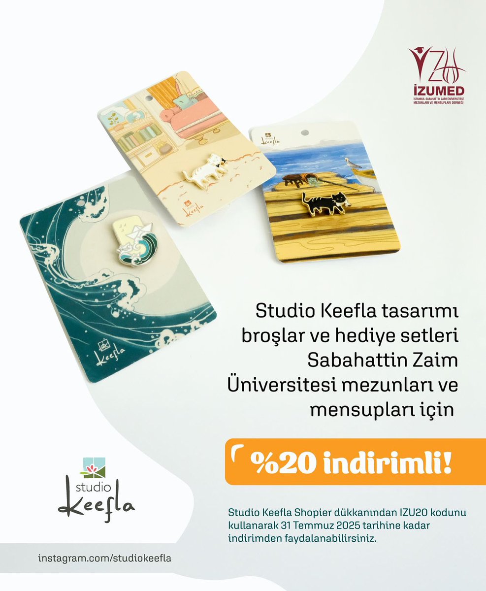izumezunlar's tweet photo. Değerli Mezunlarımız,

Studio Keefla ile yaptığımız işbirliğiyle mezunlarımıza %20 indirim tanımlanmıştır. 

Hayırlı olmasını diliyoruz. https://t.co/Mb8ICfAB9y