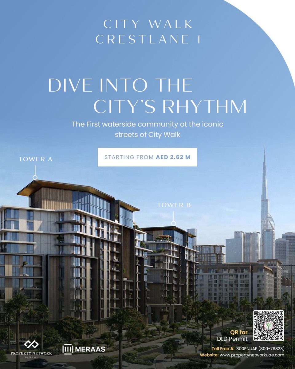 Crestlane 1 by Meraas

Surrounded by vibrant hubs, outdoor cinemas, and water features, this new launch blends modern design with urban lifestyle.

Exclusive Collection:
🏙 1–4 Bedroom Apartments &amp; Duplexes
🏡 5-Bedroom Penthouses
📍 Starting from AED 2.62M