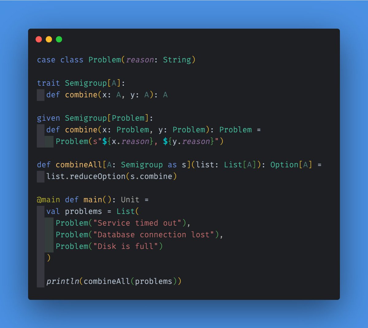 Let's look at how a typeclass can be implemented in Kotlin with context parameters, and how you can achieve the same result in Scala. #kotlin #scala