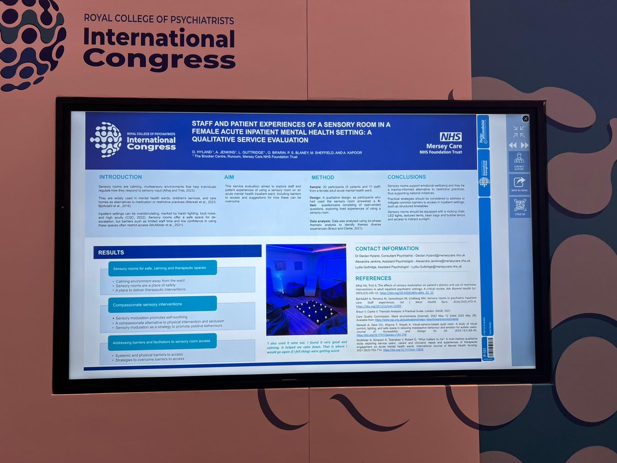 mind_pb10's tweet image. Delighted to be an author on two poster presentations this year at the #RCPsychIC Congress 2025, @rcpsych , one of my own PhD work for #carers, the other a service evaluation of sensory rooms with Lydia Guttridge Alexandra Jenkins @Bifarin