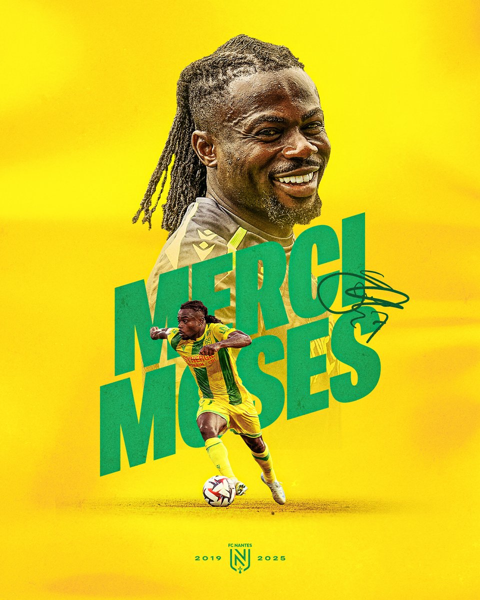 FC Nantes (@fcnantes) on Twitter photo Moses Simon s'engage avec le Paris FC.
Le Football Club de Nantes souhaite tout le meilleur à Moses pour la suite de sa carrière et le remercie chaleureusement pour sa fidélité envers le Club.
Merci pour tout, <a href="/Simon27Moses/">MSimon27 (M.O.N)</a> ! Moses Simon s'engage avec le Paris FC.
Le Football Club de Nantes souhaite tout le meilleur à Moses pour la suite de sa carrière et le remercie chaleureusement pour sa fidélité envers le Club.
Merci pour tout, <a href="/Simon27Moses/">MSimon27 (M.O.N)</a> !