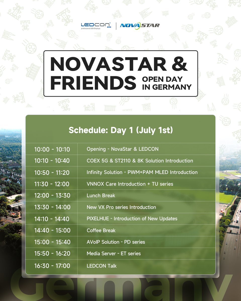 novastartech's tweet image. NovaStar &amp;amp; Friends Open Day: Germany
The registration period is just one week away. Come and join us! We and Ledcon can&apos;t wait to meet you there!
Join us:
eventbrite.com/e/novastar-fri…

#novastarfriends #ledtechnology #event #futuretech #solutions #GermanyEvent #openday