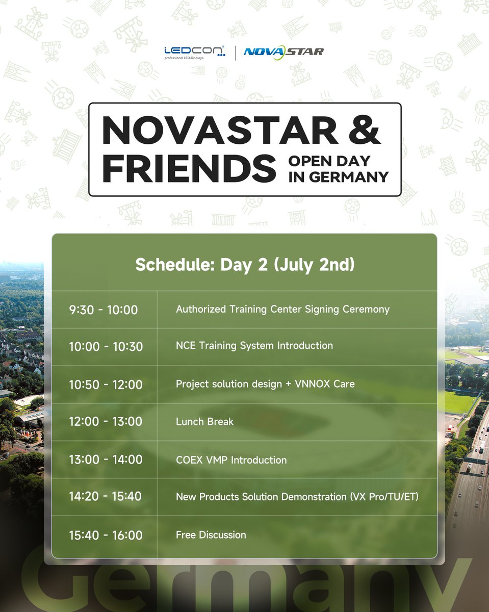 novastartech's tweet image. NovaStar &amp;amp; Friends Open Day: Germany
The registration period is just one week away. Come and join us! We and Ledcon can&apos;t wait to meet you there!
Join us:
eventbrite.com/e/novastar-fri…

#novastarfriends #ledtechnology #event #futuretech #solutions #GermanyEvent #openday