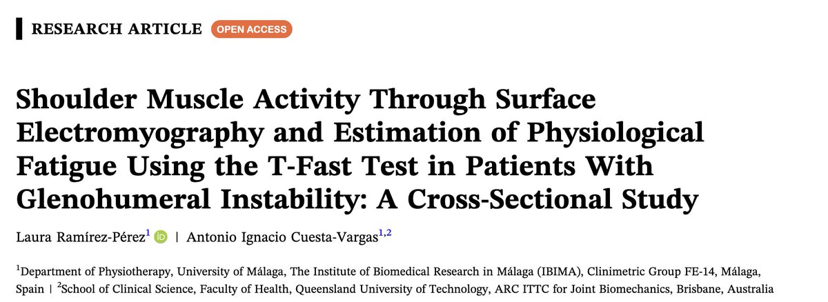 Shoulder Muscle Activity Through sMEG and Estimation of Physiological Fatigue Using the T‐Fast Test in Patients With Glenohumeral Instability
Ramírez‐Pérez  &amp; Cuesta-Vargas- 2025 - Physiotherapy Research International onlinelibrary.wiley.com/doi/10.1002/pr…