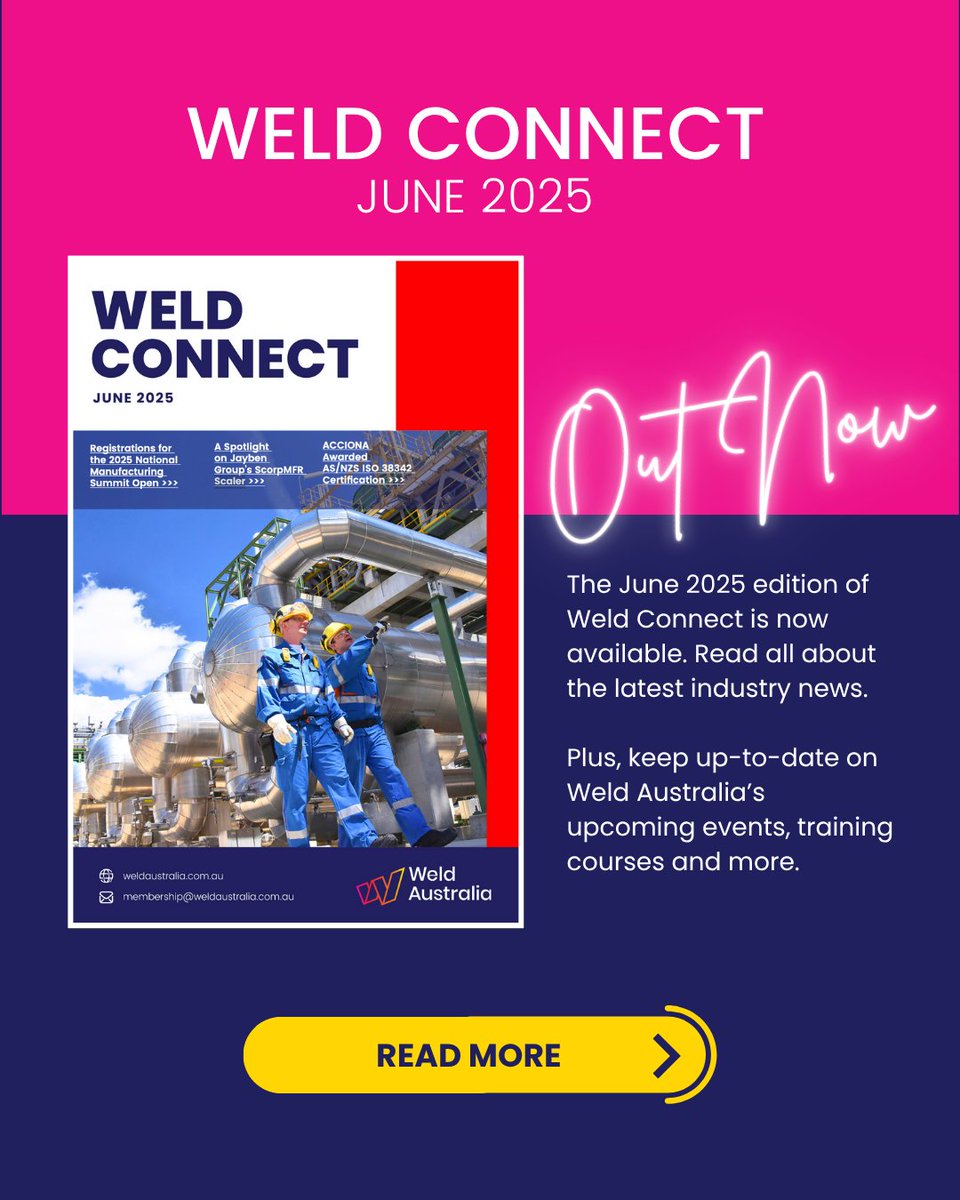 The June edition of #Weld Connect is out now!

Take a look at our update on the WorldSkills Australia National Championship and Skills Show, a spotlight on Jayben Group's ScorpMFR Scaler, and a wrap-up of all our latest events. 

bit.ly/40fmJgs