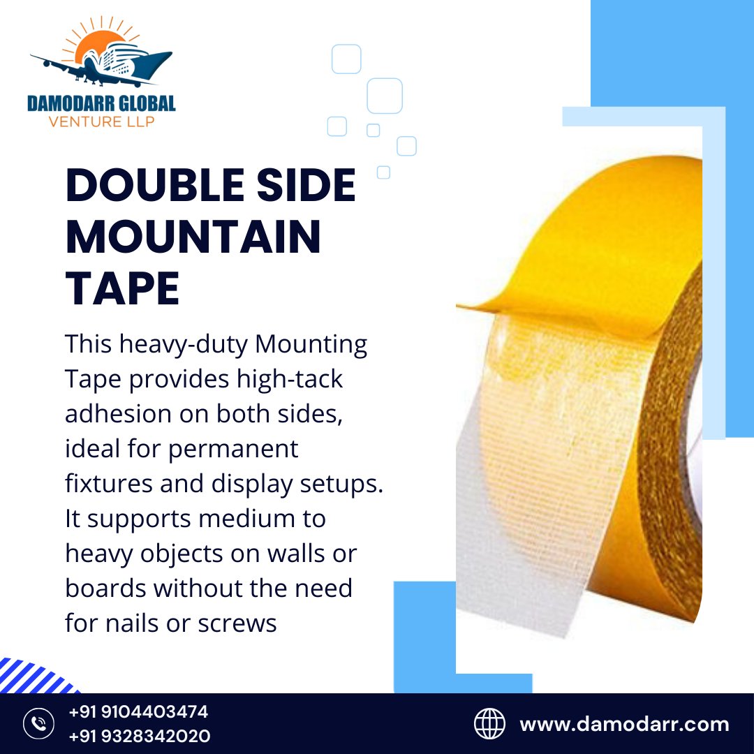 darshitp__99's tweet image. Double Side Mounting Tape – Strong Hold for Clean &amp;amp; Invisible Fixing!

- High-Tack Adhesive on Both Sides for Strong Bonding
- Suitable for Glass, Metal, Plastic, Wood, and Painted Surfaces

Contact us today at:
📞 +91 9104403474
🌐 damodarr.com

#adhesivesolutions