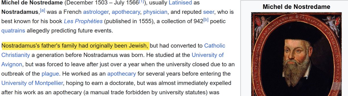 DaysOfNoahh's tweet image. In case you were wondering where all these "#predictions" come from, i.e. in the form of #predictiveprogramming: it's ancient "Jewish" aka Pharisee tradition. And it serves to cleanse their rotten karma, and enhance the magic of the spell.
#Nostradamus was secretly Jewish too.