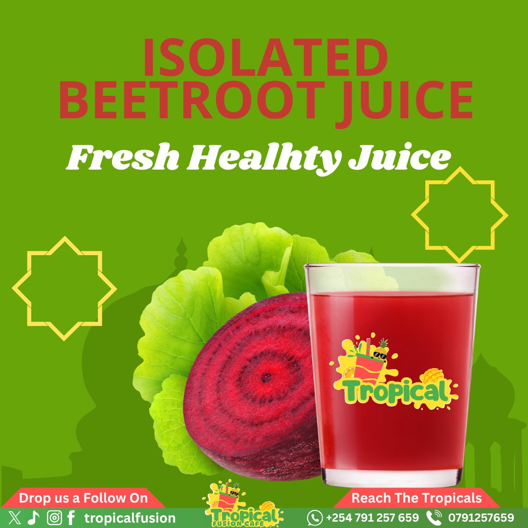 TropicalFusi0n's tweet photo. Feel the natural boost with our Isolated Beetroot Juice
Freshly prepared from pure beets for energy, detox and health
Only at Tropical Fusion Café
#TropicalFusionCafe #FreshJuiceKenya #BeetrootPower #NaturalJuice #HealthyKenya #genzie https://t.co/380LWfJgA5