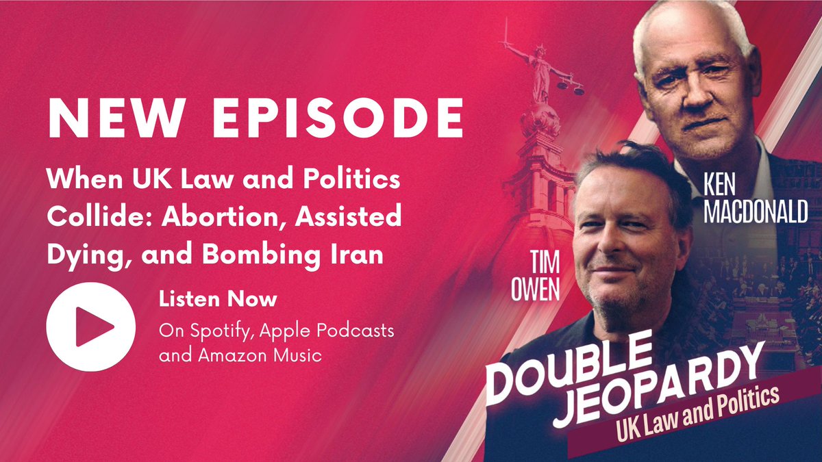 doubjeopardypod's tweet image. The politics of life and death.
@KenMacdonaldKC, @timowenkc and MP Tonia Antoniazzi explore abortion, assisted dying, and the law’s moral limits.
Listen here: link.podtrac.com/oig1dry4