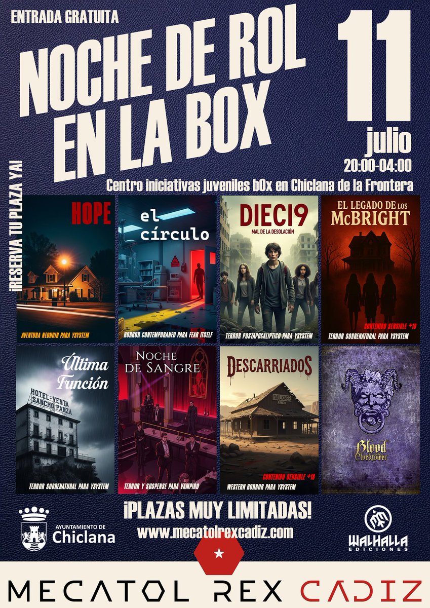 Ya podéis apuntaros a nuestras jornadas de rol nocturno que se celebraran este 11 de julio en la sala box. 🌙

¡8 partidas temáticas distintas, solo para los más atrevidos!

¡¡¡Apúntate ya en nuestra web!!!
mecatolrexcadiz.com