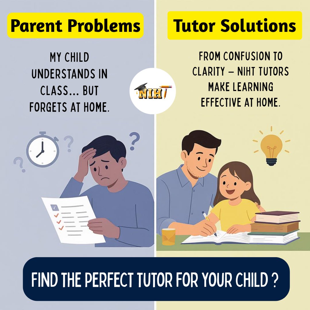 nihthometutor's tweet image. Parent Concern: &quot;My child understands in class but forgets everything at home.&quot;

NIHT Solution: Our expert tutors make concepts stick — transforming confusion into clarity right at your doorstep.

#HomeTutors #Tutor #LearningAtHome #privatetutor #hometutor #hometutorjobs