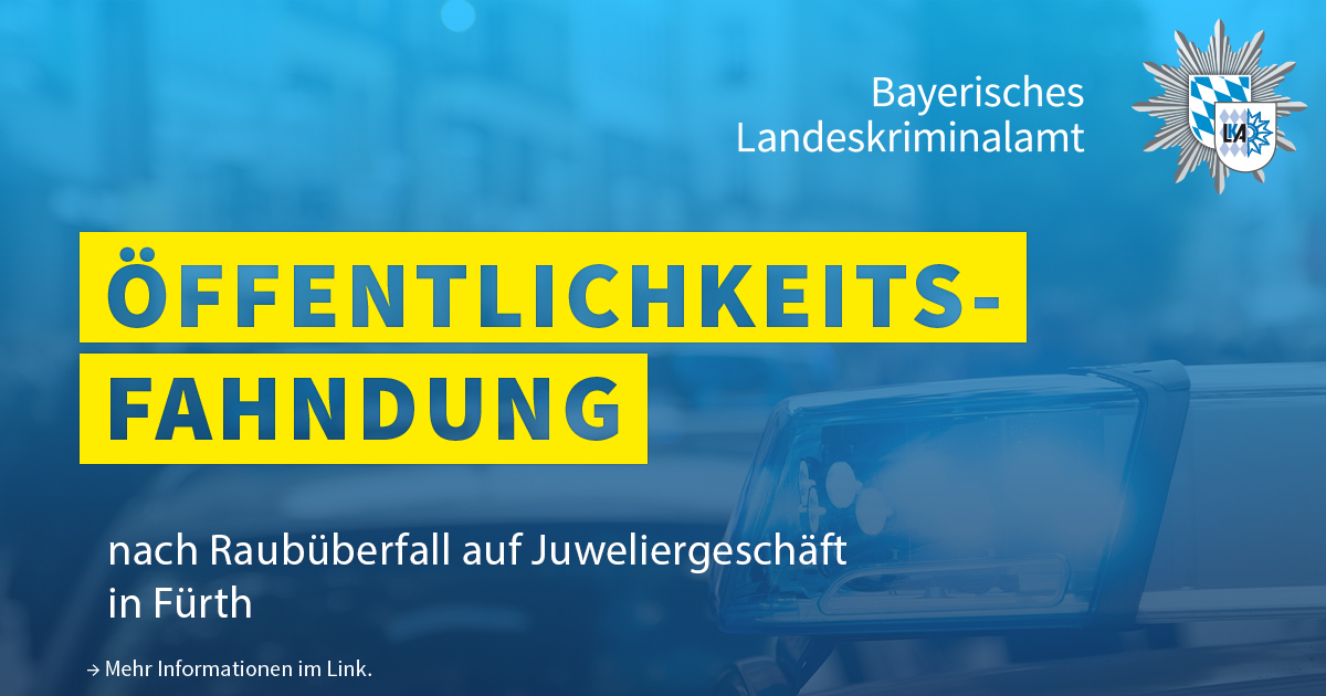 🚨 Öffentlichkeitsfahndung

🌐 Bilder &amp; Infos unter:
bka.de/oeffentlichkei…

ℹ️ Hinweise bitte an die <a href="/PolizeiMFR/">Polizei Mittelfranken</a> 
☎️ unter 0800 7766330, 
📧 per Mail an kriminaldauerdienst-mittelfranken@polizei.bayern.de
oder an jede andere Polizei.

☝️ Bitte keine Hinweise hier posten!

<a href="/bka/">Bundeskriminalamt</a>