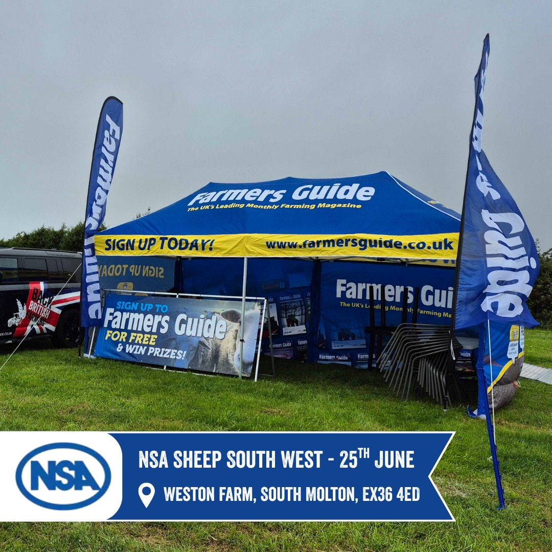 FarmersGuide's tweet image. Farmers Guide director Greg Goulding is looking forward to meeting #sheepfarmers at NSA South West after a successful setup yesterday 🐑 Hoping for brighter skies today! 🌧️

📌Weston Farm, East Knowstone, South Molton, Devon, EX36 4ED.

📚 Grab your FREE Farmers Guide magazine.