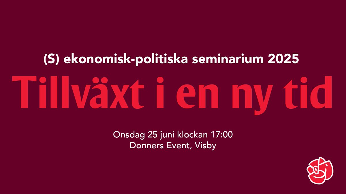 Idag kl 17:00 på Donners Event i Visby hålls Socialdemokraternas ekonomisk-politiska seminarium! Temat är Tillväxt i en ny tid. 

Jag kommer samtala med Danmarks finansminister Nicolai Wammen, Sylvia Schwaag Serger, Mikael Staffas och Erik Wetter.  Hoppas vi ses!