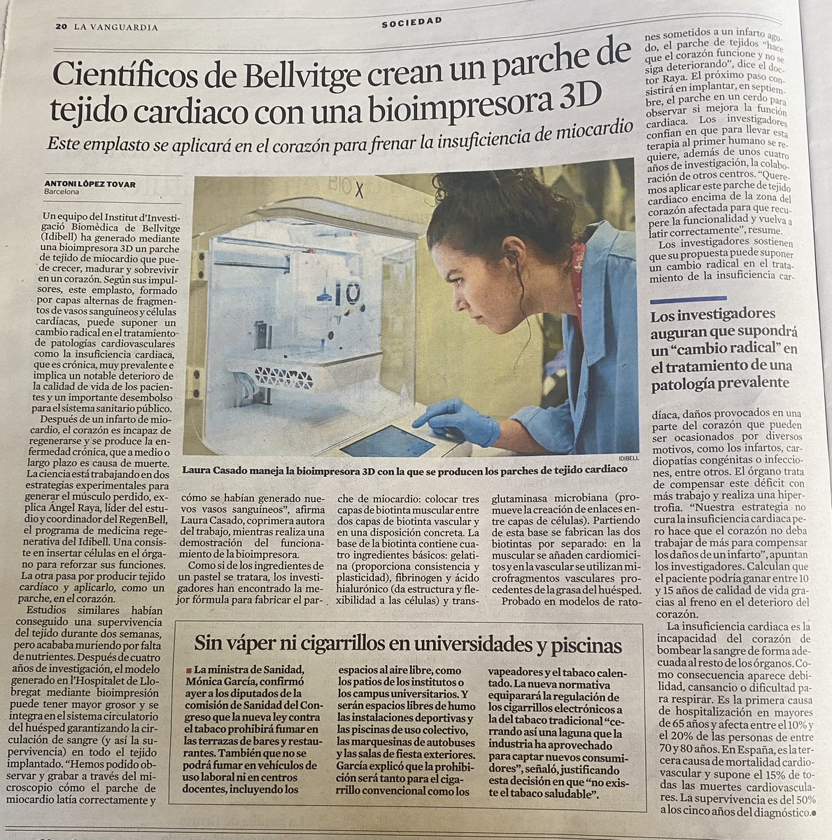 Científicos de Bellvitge crean un parche de corazón con bioimpresora 3D

capaz de latir y regenerar tejido tras un infarto. Se probará en cerdos y podría aplicarse en humanos en 4 años. 

👉 Esto TAMBIÉN es seguridad social eh?