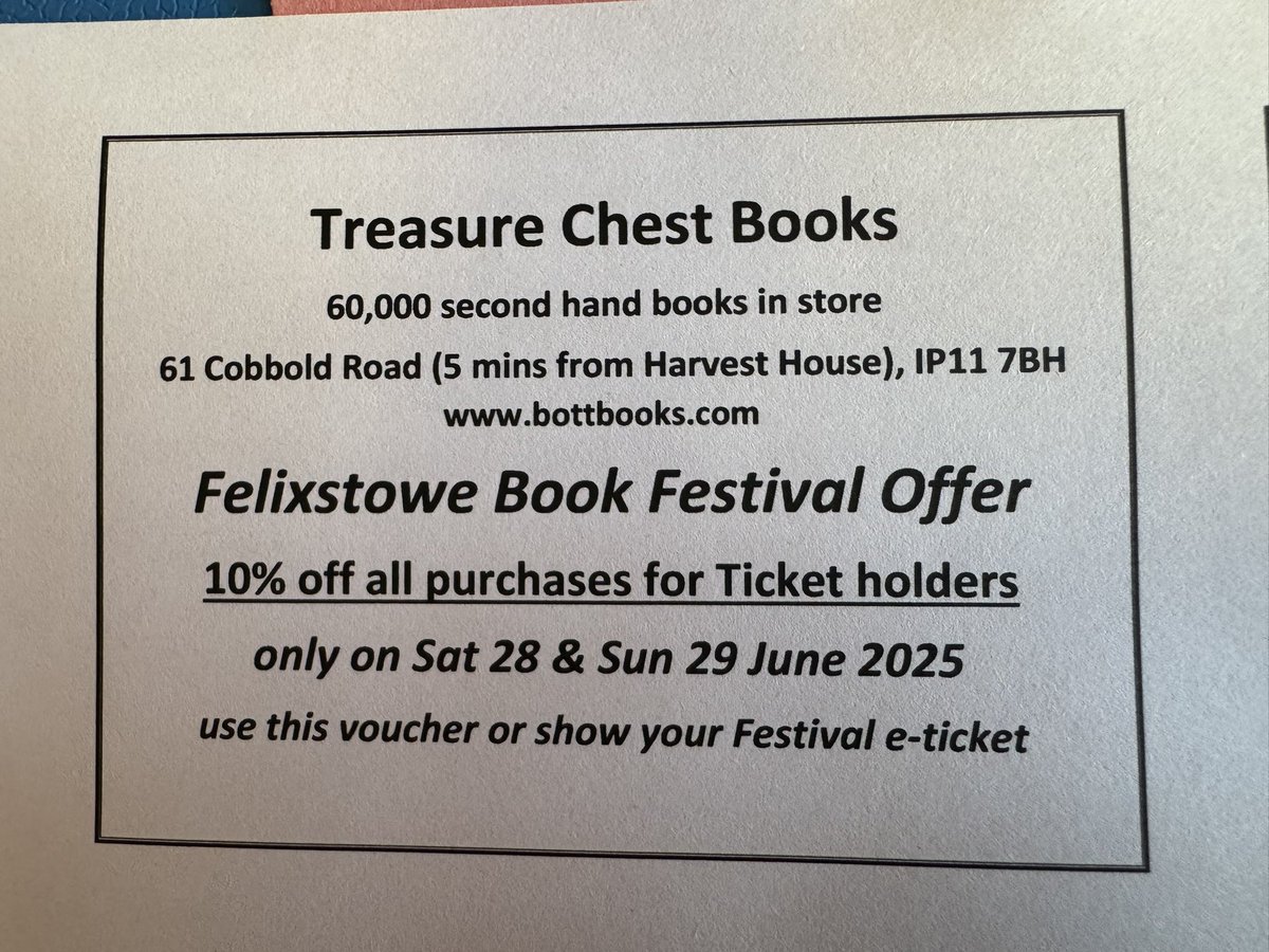 TreasureChest Books (@bottbooks) on Twitter photo Sneak preview of our special offer we’re running this weekend in conjunction with <a href="/felixstowebook/">FelixstoweBookFest</a> festival. I’ll be taking about this and other book related things with <a href="/RainbowJules/">Jules Button</a> on <a href="/Suffolk_Sound/">Suffolk Sound Radio</a> this morning at 9.40 Sneak preview of our special offer we’re running this weekend in conjunction with <a href="/felixstowebook/">FelixstoweBookFest</a> festival. I’ll be taking about this and other book related things with <a href="/RainbowJules/">Jules Button</a> on <a href="/Suffolk_Sound/">Suffolk Sound Radio</a> this morning at 9.40