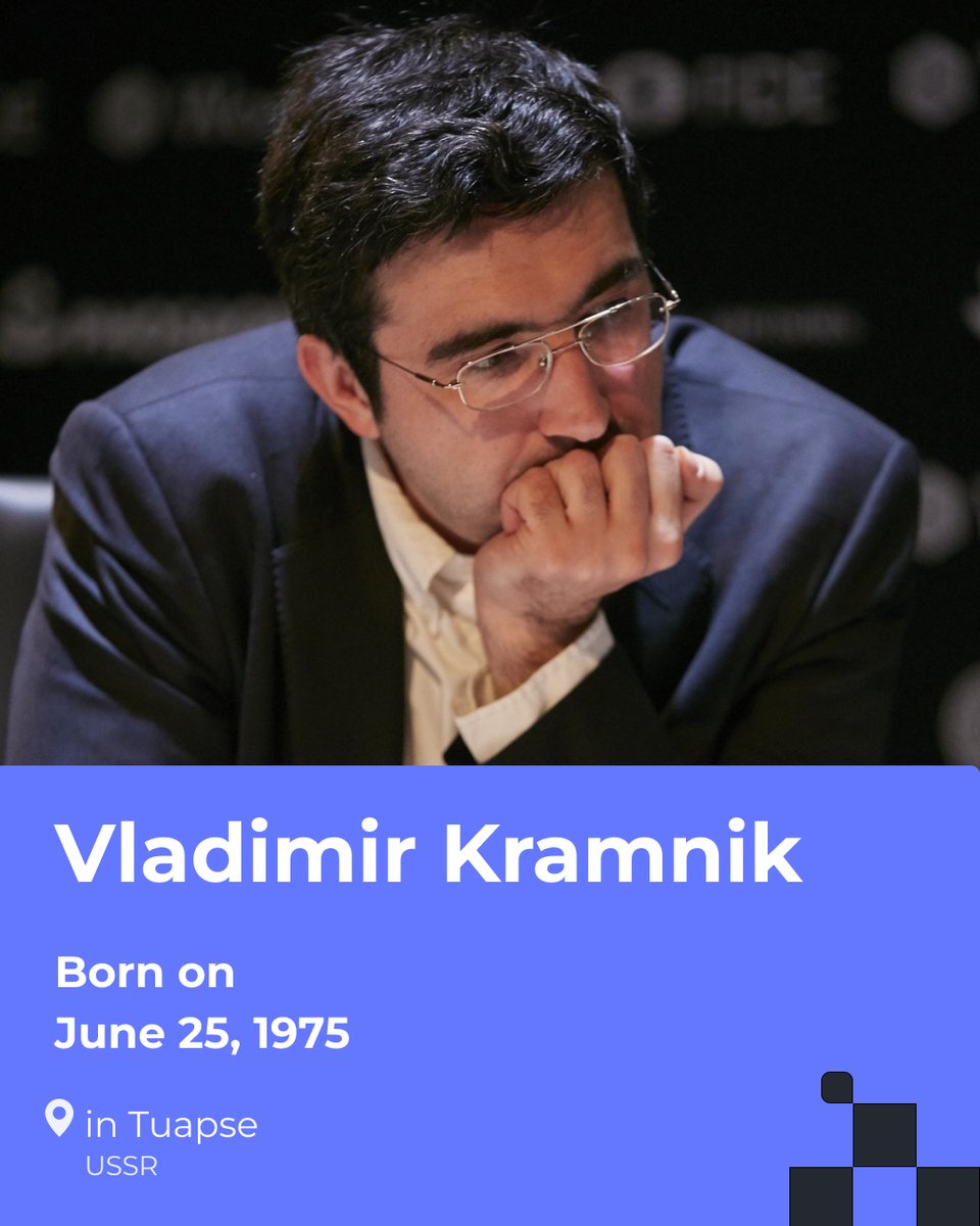 FIDE_chess's tweet photo. Vladimir Kramnik, the 14th World Chess Champion, turns 50 today! 🎂🎉

🏆 He beat Garry Kasparov in a match in 2000 and defeated Veselin Topalov in the unification world championship match of 2006.
🔥 Kramnik is one of the few players who have passed the 2800 Elo mark. https://t.co/tdRFucddC5