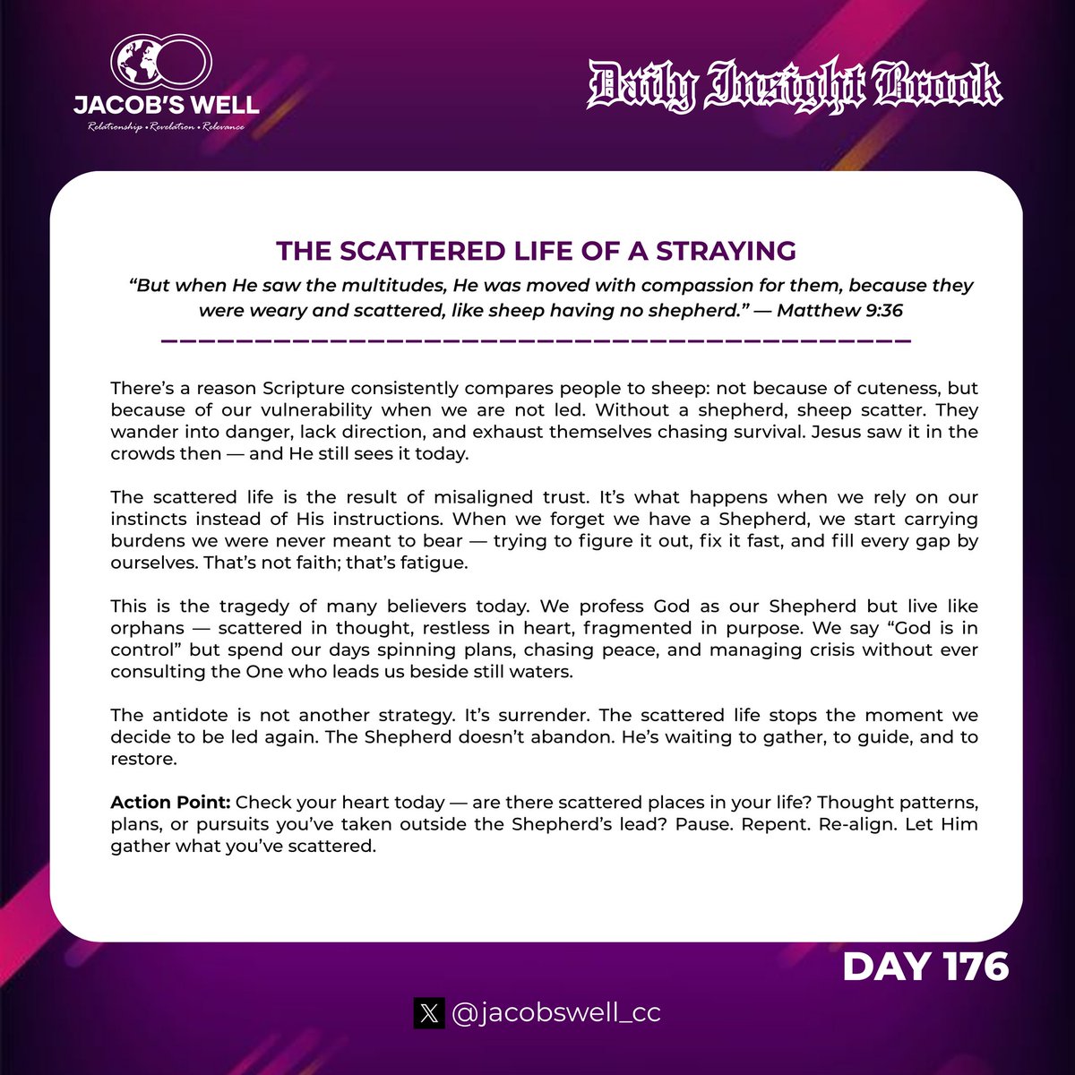 Jacobswell_cc's tweet photo. God sees the scattered places we try to hide — the silent exhaustion of doing life without guidance.

Straying feels like survival, but it slowly drains the soul. You don’t have to figure it all out.

The Shepherd is near, not to scold, but to gather. Let Him lead again. https://t.co/Cf7U17TKXQ