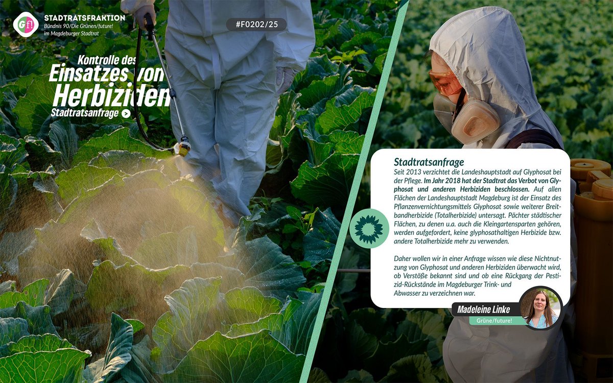 Seit 2018 sind Glyphosat und anderen Herbiziden in Magdeburg verboten. Doch wie wird das eigentlich kontrolliert und wie hat sich das Verbot auf das Trinkwasser ausgewirkt. Das uns mehr wollen wir mit einer aktuellen Anfrage zum Thema herausfinden.
ratsinfo.magdeburg.de/vo0050.asp?__k…