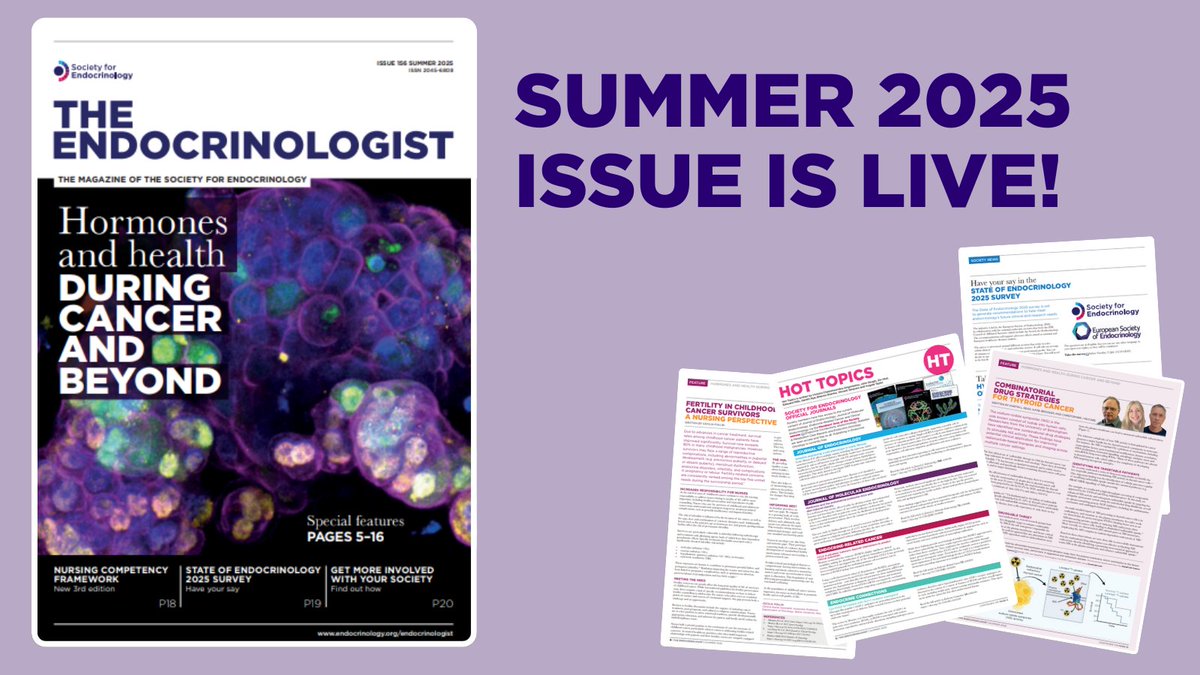 Soc_Endo's tweet image. The theme for the summer issue is: Hormones and health during cancer and beyond, including the hot topics from our editorial board @KJonasM @cld536 @ganye91 @DrVESimpson @Angela_E_Taylor @ZinHtut14

Explore the full issue 👉 ow.ly/ozXy50WfhWV