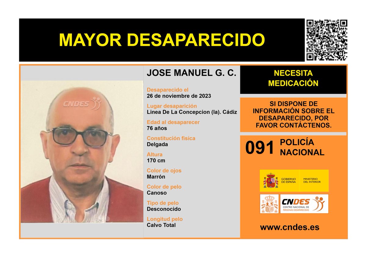 SIN RASTRO DE JOSÉ MANUEL G. C. 

José Manuel,76 años, está #desaparecido desde el 26 de noviembre de 2023 en #LaLineadelaConcepcion #Cadiz 

#TodosYTodoPorEncontrarlo