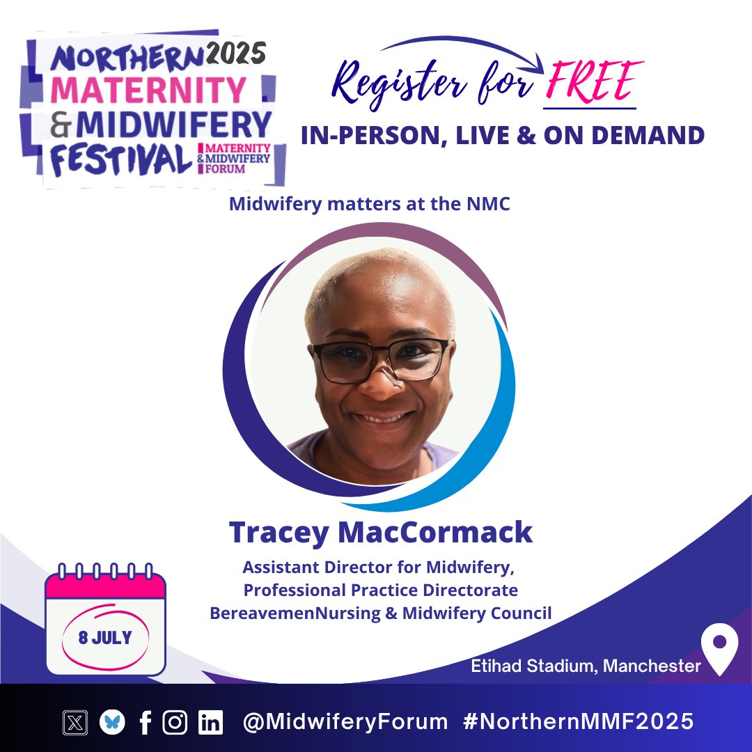 MidwiferyForum's tweet photo. Meet Tracey MacCormack, Assistant Director for Midwifery at the NMC!
She’ll be joining #NorthernMMF2025 to discuss why Midwifery matters at the NMC.
8 July | Etihad Stadium, Manchester
FREE: in-person, live or on demand
🔗https://t.co/Ry8LgwQLLO
#MidwiferyForum #NMC https://t.co/1B4ZAJweqr