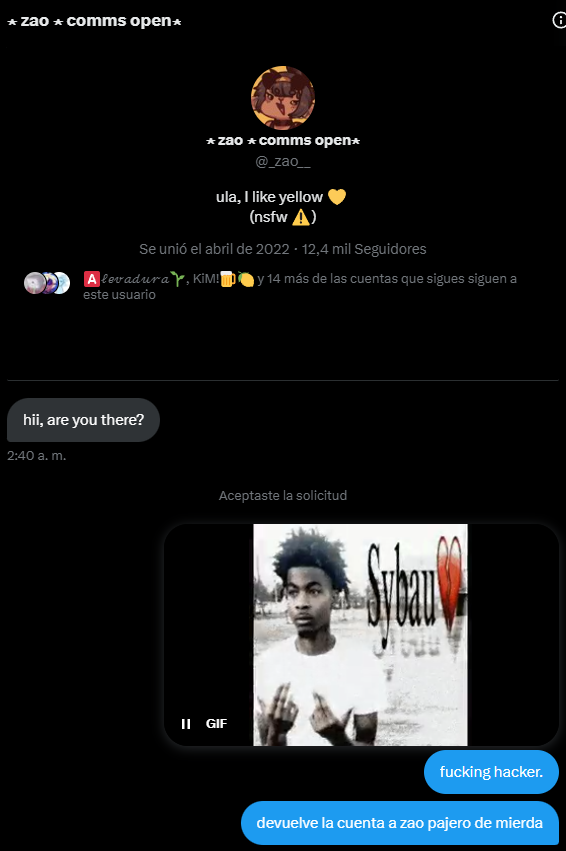 Si les llega un mensaje de este imbecil, no le hagan caso, es el hacker que le robo la cuenta a mi amiga @/111zao