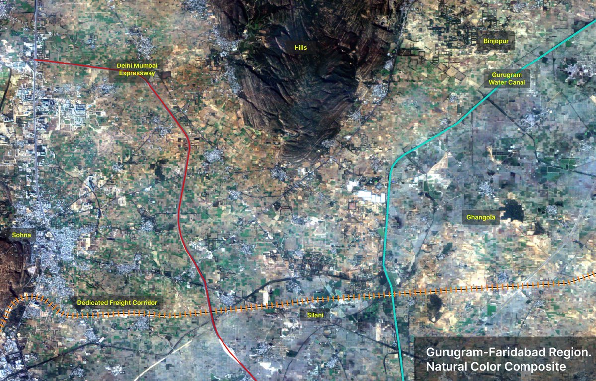 Image of the Week!

This week, AFR satellite imagery highlights the Gurugram–Faridabad Region, Haryana, a vital corridor where infrastructure, terrain, and water systems converge in one of India’s fastest-growing zones.

The Delhi-Mumbai Expressway (marked with a red line) and
