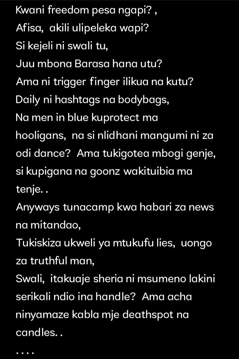#June25th #OccupyStatehouse2025 #RutoMustGoNow #SiriNiNunbers 
<a href="/C_NyaKundiH/">Cyprian, Is Nyakundi</a> <a href="/cbs_ke/">Kawangware Finest ™ - Geoffrey Moturi</a> <a href="/HEBabuOwino/">Babu Owino</a>