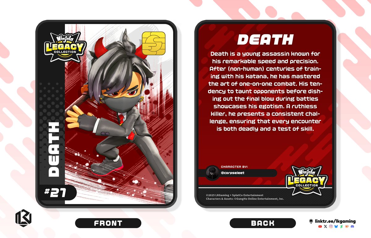 #Ninjala #ニンジャラ LEGACY COLLECTION | Wave 4

#19. Celia - (<a href="/Cuttlegear_/">Cuttle</a>)
#20. Aqua - (@/shade980.bsky.social [Bluesky])
#21. Death - (<a href="/corpseleet/">☦︎</a>)

#Ninjalaお絵描き部 #NinjalaArt #NinjalaOC (1/2)