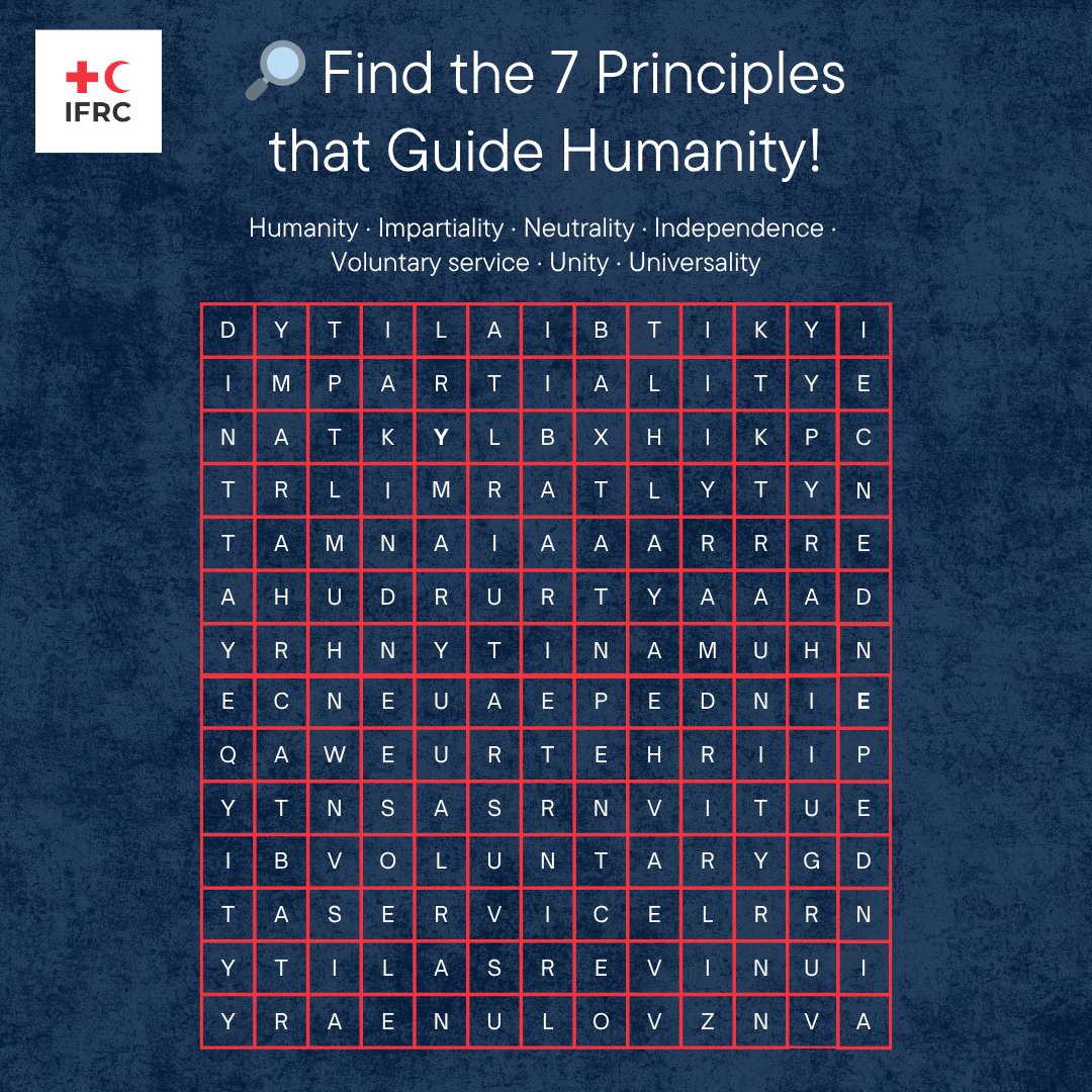 IFRCAsiaPacific's tweet photo. How fast can you find all 7 Fundamental Principles of the Red Cross Red Crescent Movement? 👀

Hint: HUMANITY is always the heart of it all. ♥️ https://t.co/Su6uGOGTkH