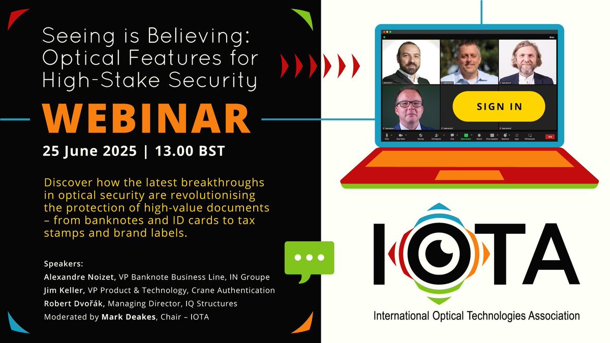 IOTA2024's tweet image. We will  be holding the webinar today and look forward to meeting all the registered  delegates soon. #IOTA #webinar #opticalsecurity