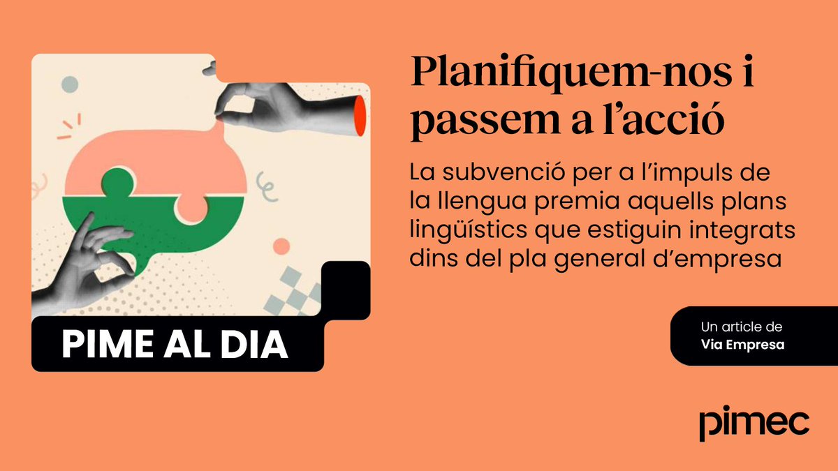 📰 Planifiquem-nos i passem a l’acció.

"La subvenció per a l’impuls de la llengua catalana a les empreses té com a objecte fomentar el català mitjançant l’elaboració de plans lingüístics".

✍️ Un article de <a href="/VIAEmpresa/">VIA Empresa</a>.

Llegeix-lo aquí: tinyurl.com/ea79nzwj