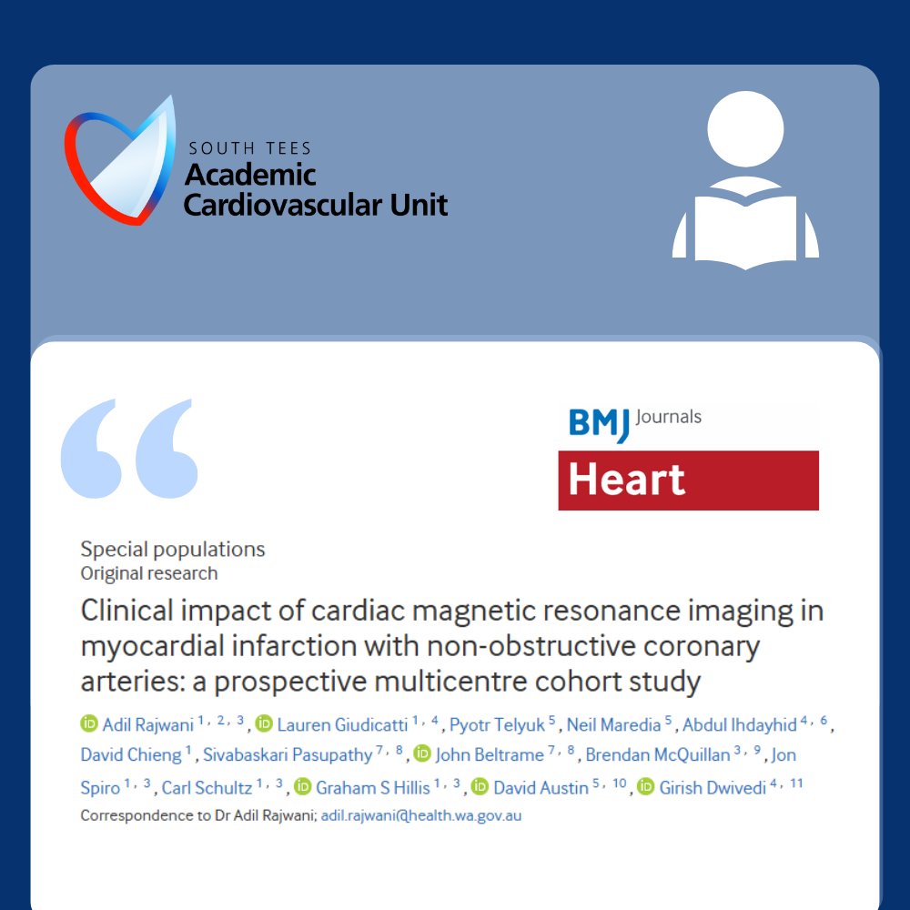 Academic Cardiovascular Unit (@acusouthtees) on Twitter photo Published now in <a href="/Heart_BMJ/">Heart_BMJ</a> – the MINOCA study looks at the clinical impact of cardiac magnetic resonance imaging in myocardial infarction with non-obstructive coronary arteries.
Read now: heart.bmj.com/content/early/…
<a href="/docneilm/">Neil Maredia</a> <a href="/akaplatini/">Dr David Austin</a> <a href="/dr_adil_rajwani/">Adil Rajwani</a> Published now in <a href="/Heart_BMJ/">Heart_BMJ</a> – the MINOCA study looks at the clinical impact of cardiac magnetic resonance imaging in myocardial infarction with non-obstructive coronary arteries.
Read now: heart.bmj.com/content/early/…
<a href="/docneilm/">Neil Maredia</a> <a href="/akaplatini/">Dr David Austin</a> <a href="/dr_adil_rajwani/">Adil Rajwani</a>