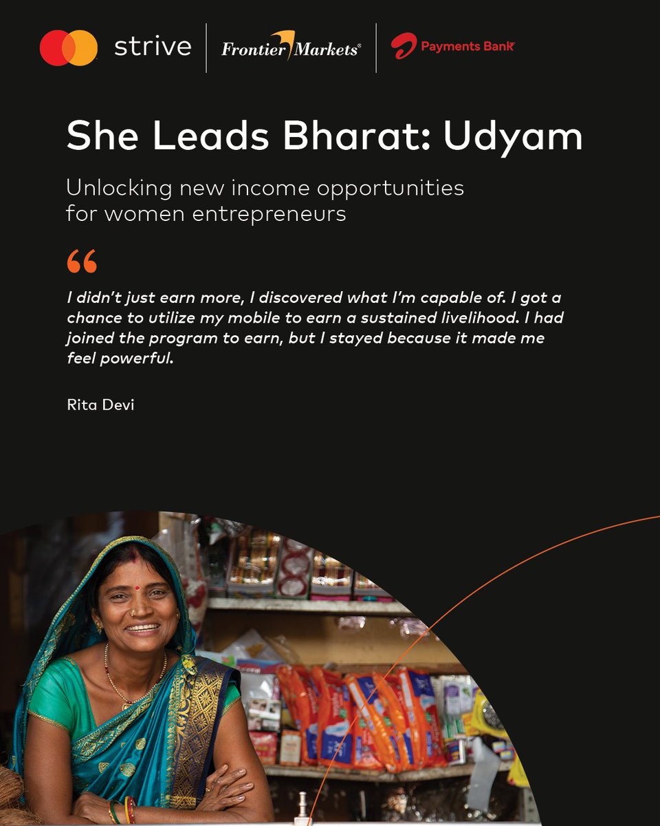 In rural India, women-led businesses carry the hopes of families and the promise of progress.

Through #SheLeadsBharat: Udyam, a Mastercard Strive in India initiative implemented by <a href="/Frontier/">Frontier</a> Markets in collaboration with @Airtel_Paymnet, over 1 lakh women entrepreneurs have been
